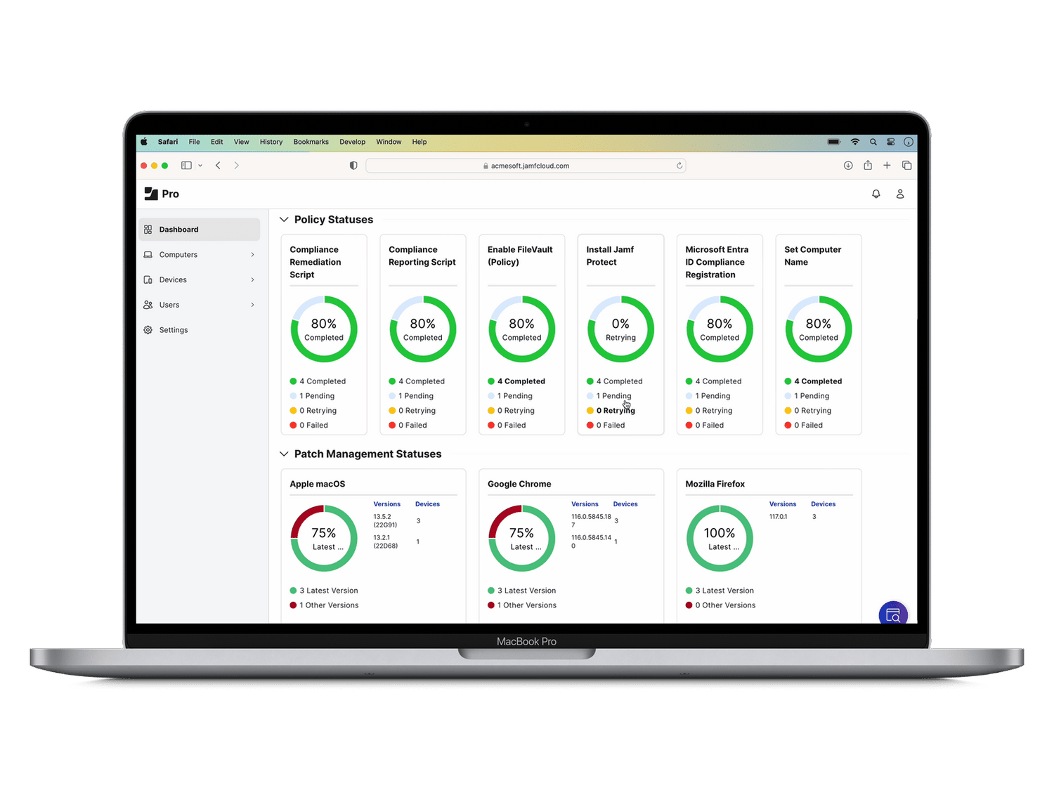 Jamf Pro dashboard on a MacBook Pro