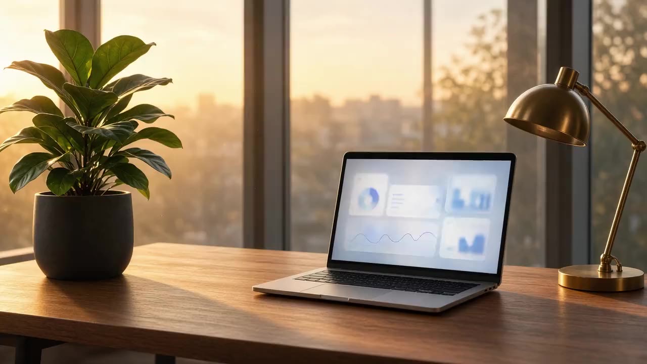 Laptop showing AI-assisted work in a sunlit office